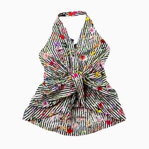 Zara Woman Floral Stripe Halter Top XS Open Back Tie Front Blouse